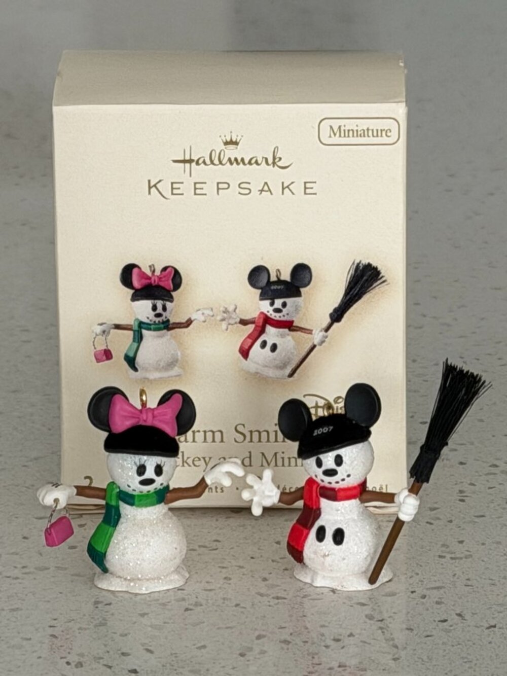 Hallmark Miniature Ornaments Disney Warm Smiles Mickey and Minnie Mouse